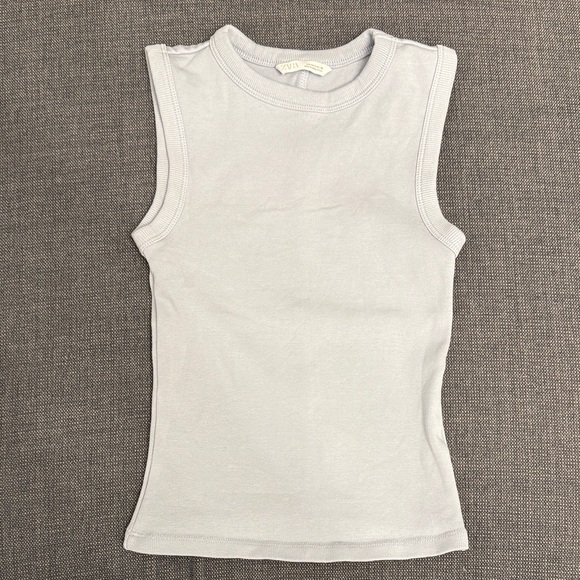 Zara Light Blue Sleeveless Ribbed Tank Top - Picture 2 of 4